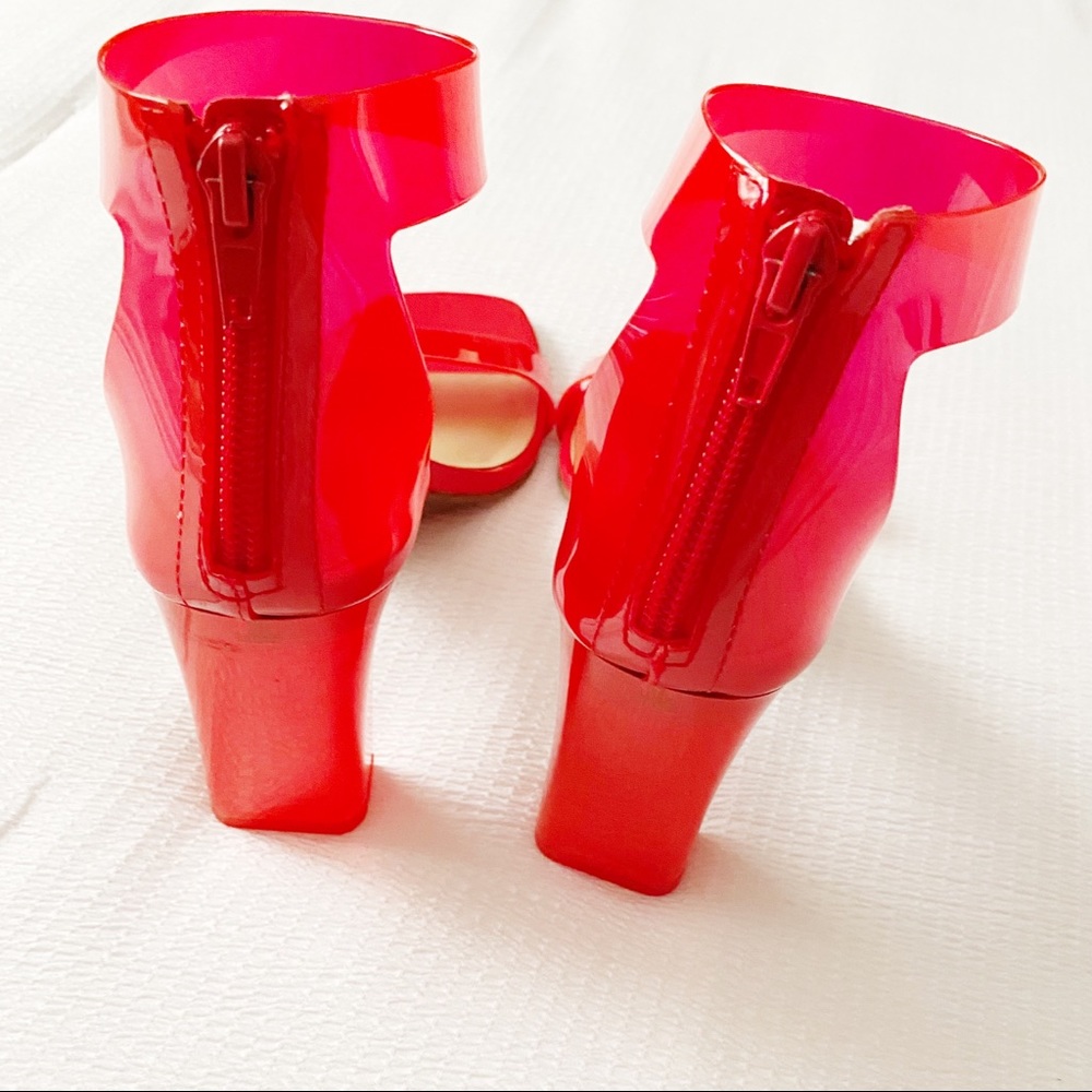 Cherry Red Ankle Strap Square Toe Square Vinyl He… - image 4